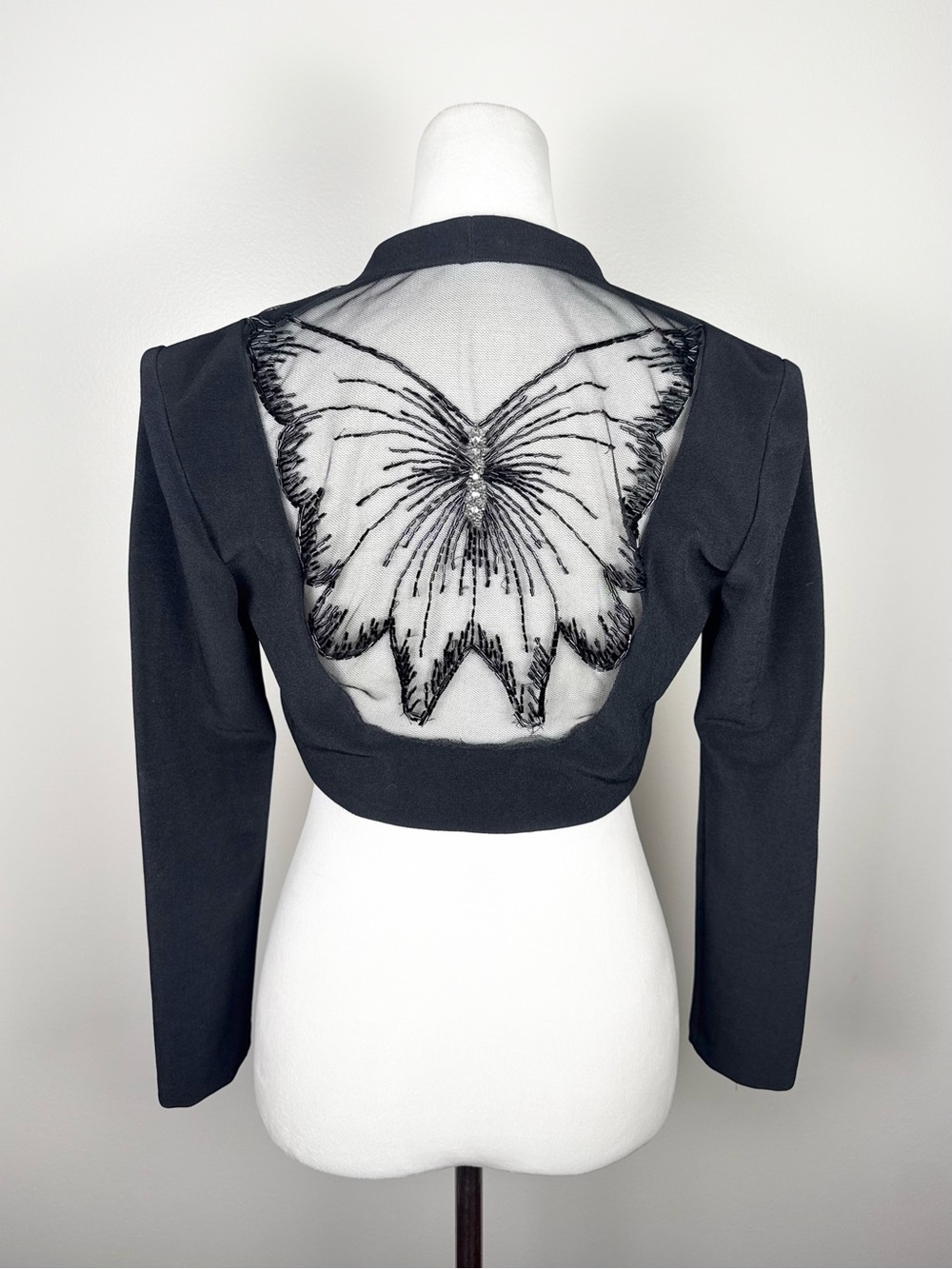 VTG Betsey & Adam Sheer Back Butterfly Beaded Bolero Cropped Jacket